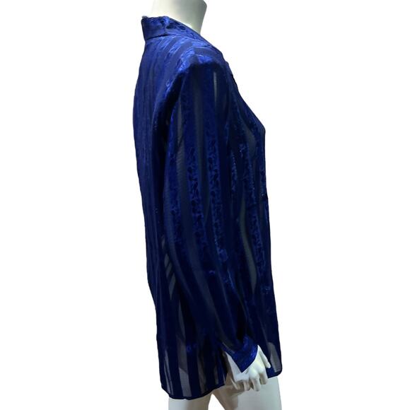 Ship'n Shore Royal Blue Striped Semi-Sheer Polyester Button Down Blouse Size M - Picture 4 of 13